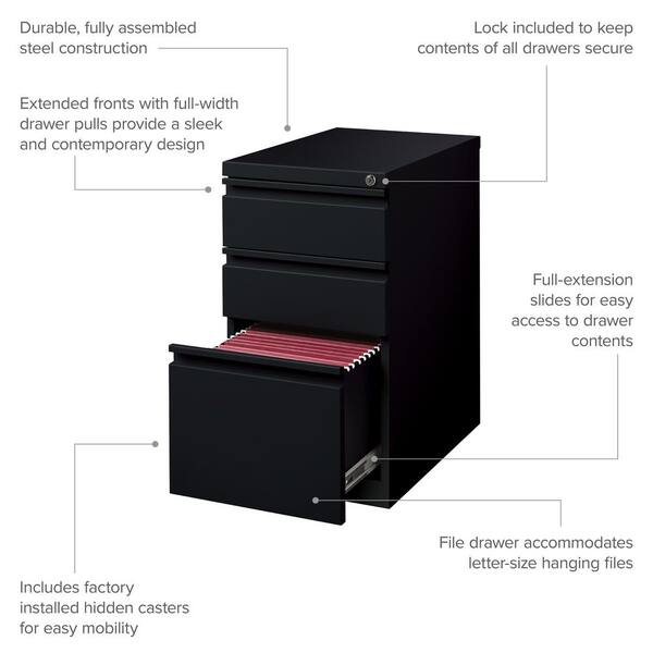 Hirsh 20 in. D 3-Drawer Black Metal Letter Width 15 in. W