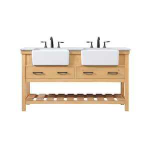 Simply Living 60 in. W x 22 in. D x 34.125 in. H Bath Vanity in Natural Wood with Carrara White Marble Top