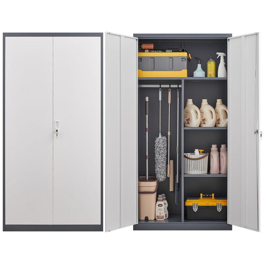 Gray 70.8 in. H Metal Storage Cabinet with Adjustable Shelves and
