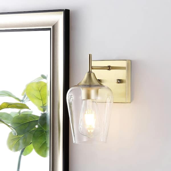 4.9 in. 1-Light Gold Wall Sconce Bathroom Vanity Light with Clear Glass Shade