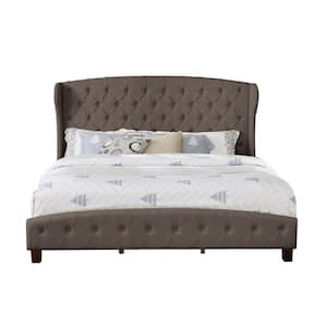 Brown Queen Size Upholstered Shelter Bed