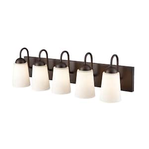 Ivey Lake 27 in. 5-Light Rubbed Bronze Bathroom Vanity Light with Etched White Glass