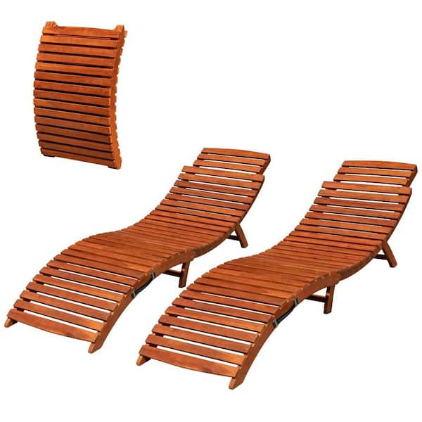 2-Pieces Chillrest Foldable Acacia Wood Outdoor Chaise Lounge