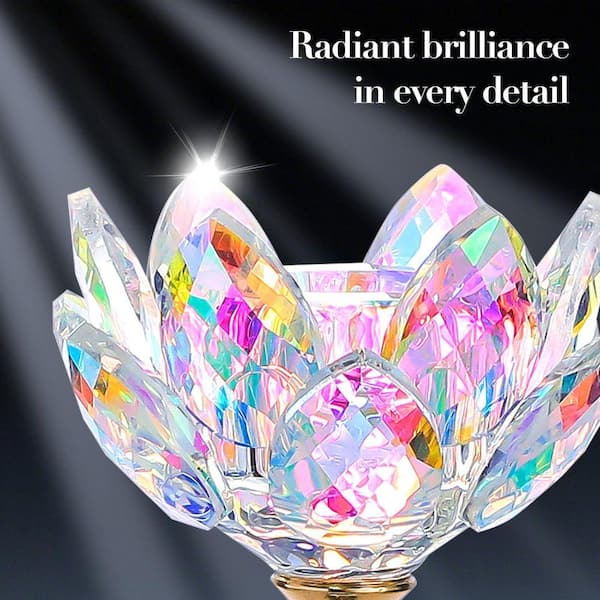 Set of 2 Multi-Colored Crystal Lotus Candle Holders with Mirror