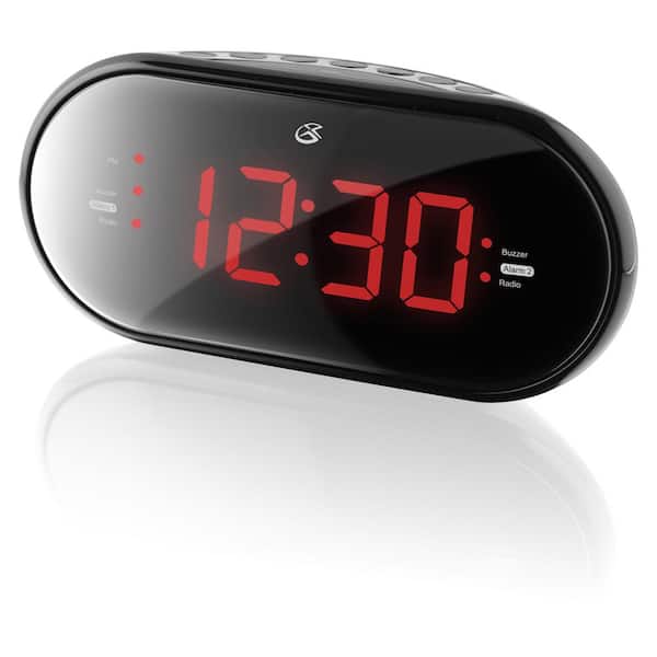 GPX Dual Alarm Clock Radio with Large LED Display, Black
