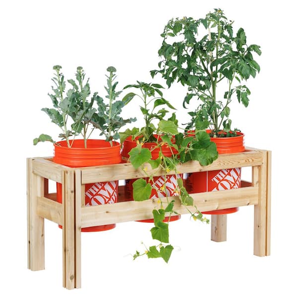 3-Bucket Natural Wood Cedar Rectangle Elevated Garden Raised Bed Frame (43 in. L x 16 in. W x 20 in. H)