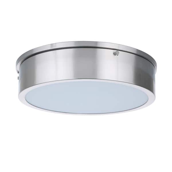 Fenn 13 in. 1-Light Brushed Polished Nickel Finish Integrated LED Flush Mount Ceiling Light with White Acrylic Shade
