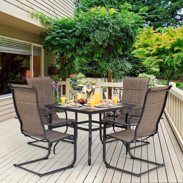 Nuu Garden 5-Pieces Square Outdoor Patio Dining Set with Padded Sling Chairs