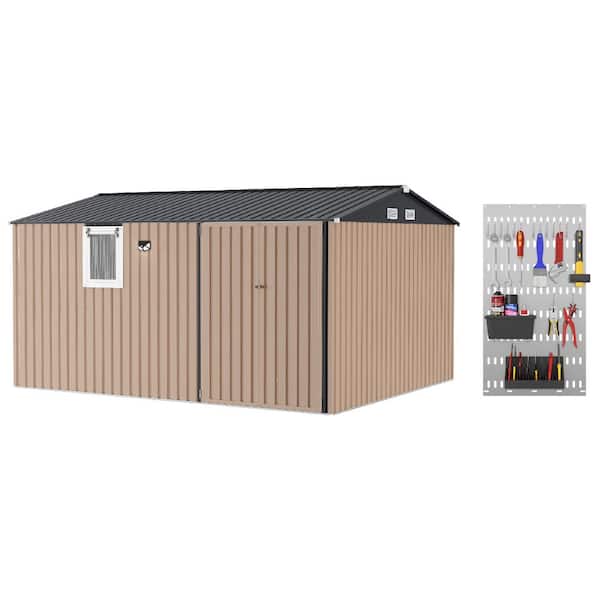 10x12 FT Metal Outdoor Storage Shed with Pushable Window - Sloped Roof, Ventilated & Lockable Doors