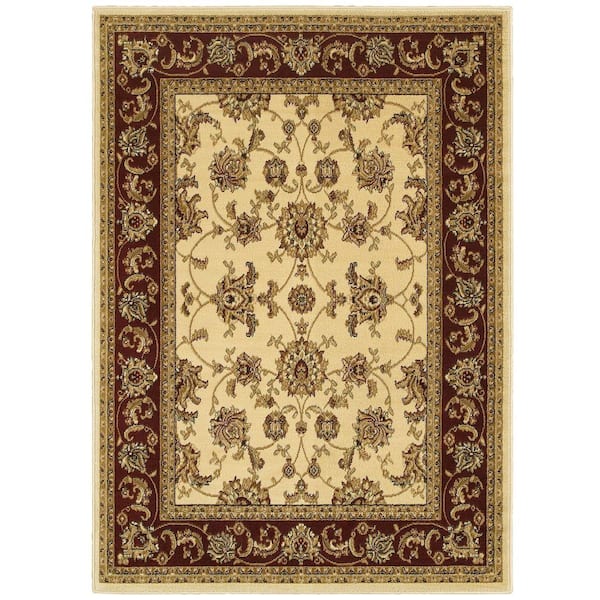 LR Home Grace Ivory/Red 7 ft. 9 in. x 9 ft. 5 in. Plush Indoor Area Rug