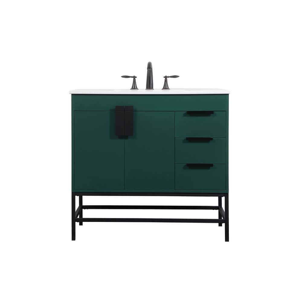 Simply Living 36 in. W x 22 in. D x 33.5 in. H Bath Vanity in Green with Iv