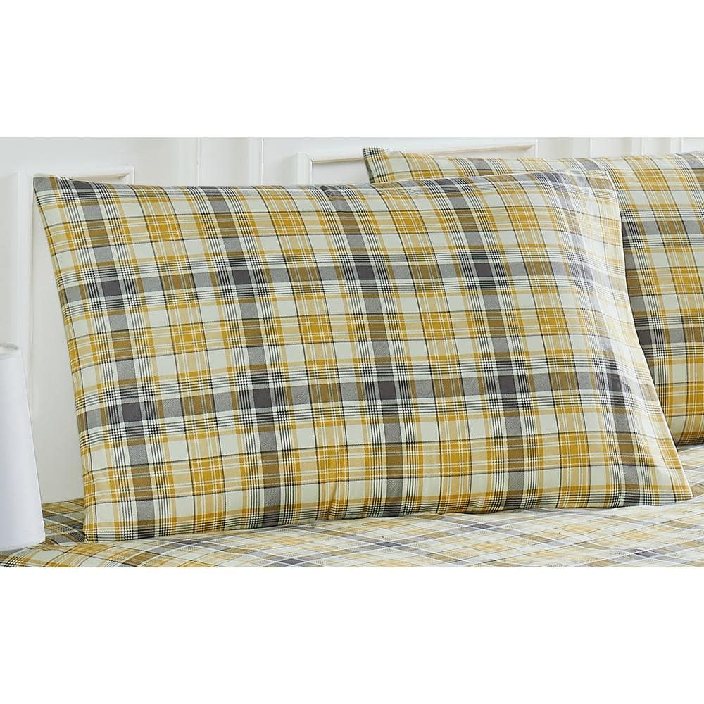 Full Size Yellow and Gray Plaid Microfiber Sheet Set