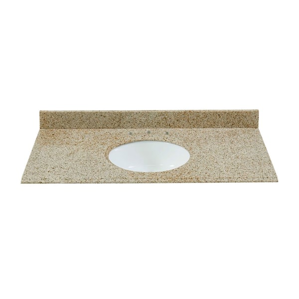 Tile and Top 43 in. W x 22 in. D Granite White Round Single Sink Vanity Top in Sahara Gold