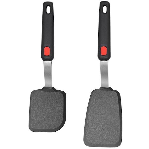 Red Silicone Stainless Steel Heat Resistant Nonstick Kitchen Tools Spatula Turner Set with Nonslip Grip, (2-Pack)