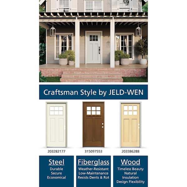 JELD-WEN 36 in. x 80 in. Right-Hand Craftsman 6 Lite Hazelnut