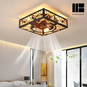 Spinning 20 in. Indoor Light Brown Ceiling Fan with LED Light Bulbs and Remote Control