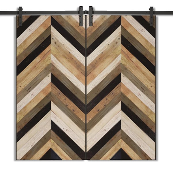 Urban Woodcraft 40 in. x 83 in. Dundee Reclaimed Stained Wood Sliding Double Barn Door with Hardware Kit