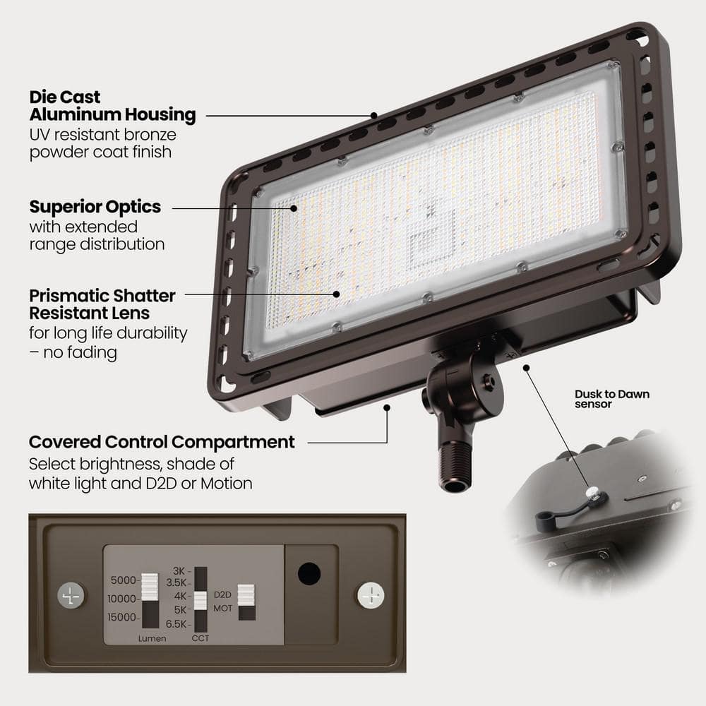 Bronze Adjustable LED Security Flood Light with Polycarbonate Lens