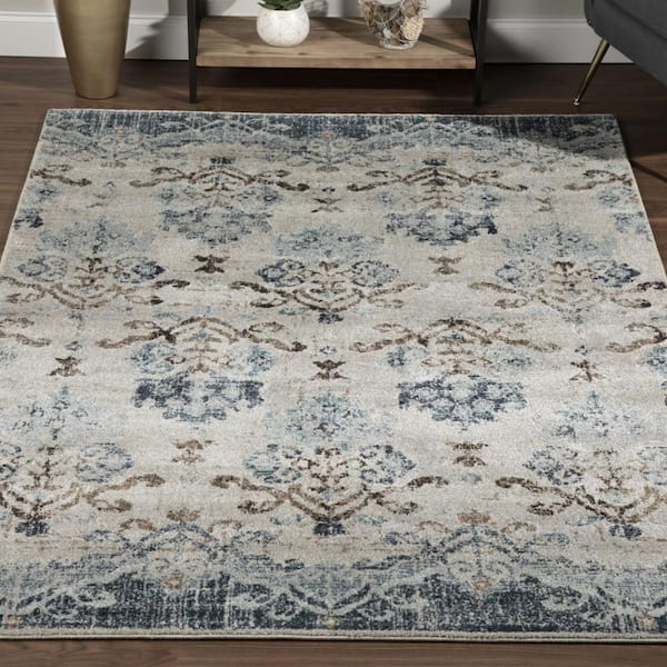 8 X 11 Blue, Ivory Oriental Runner Rug
