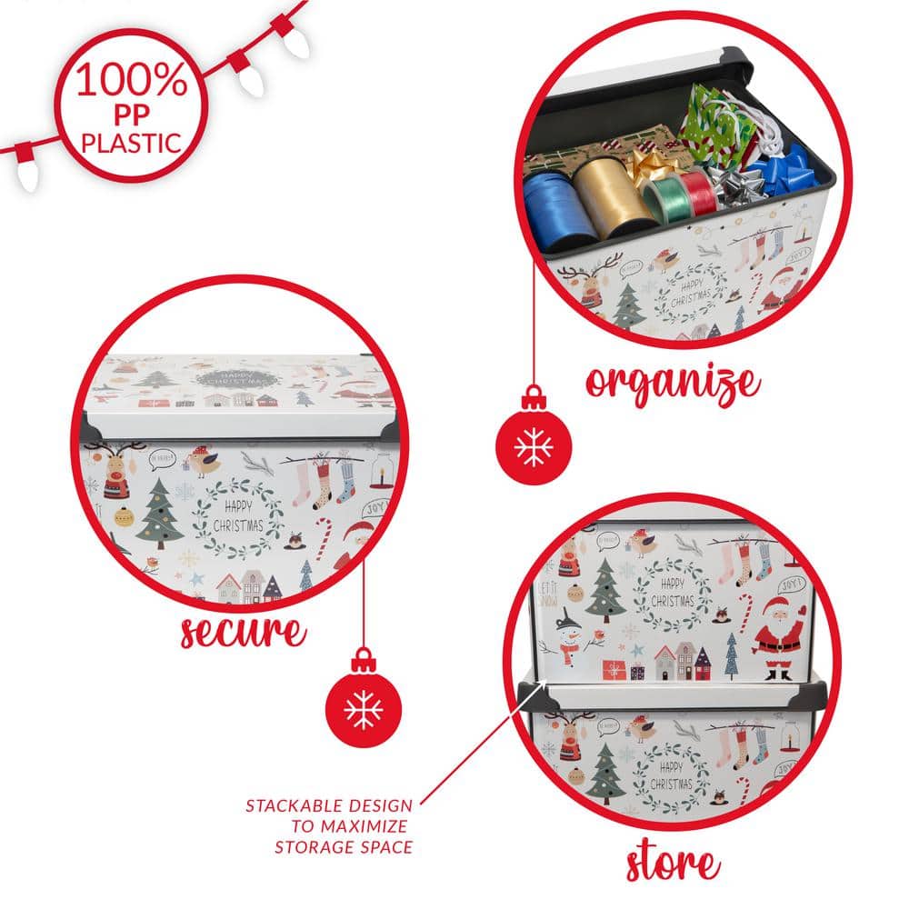 Happy Christmas Design Stackable Plastic Storage Tote with Lid