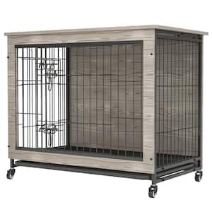 23.6 in. L x 20 in. W x 26 in. H Dog Cage Furniture with Cushion Wooden Dog Crate Tabl Indoor Dog Kennel Dog House, Grey