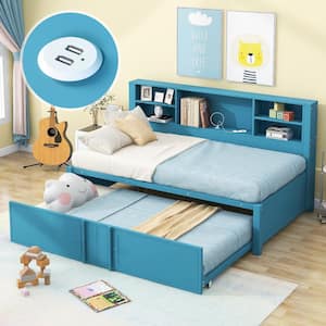 Blue Twin Size Daybed with Trundle, Storage Shelves and USB Charging Ports