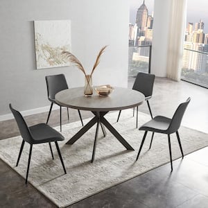 5-Piece Grey Chairs and Round Gray Dining Table, Dining Table Set with Matching 4 PU Chairs for Dining Room