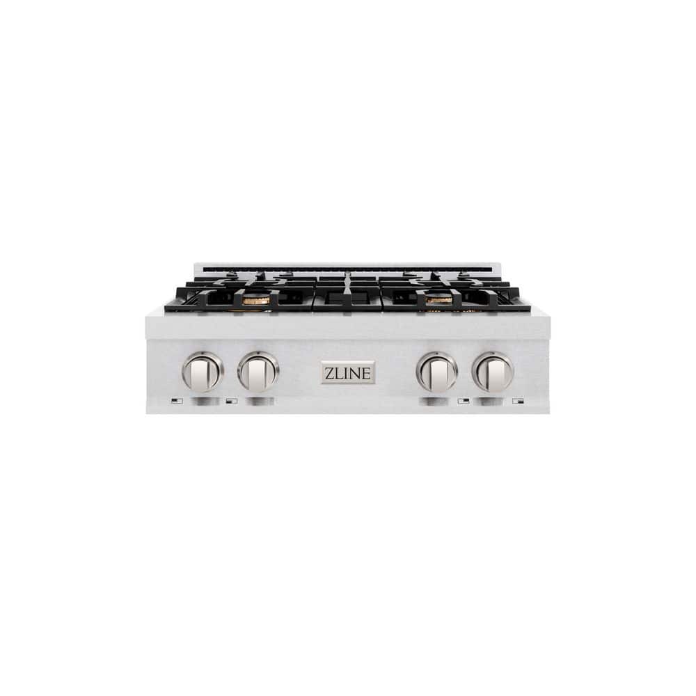 30 in. Legacy Gas Rangetop with 4 Brass Burners and Porcelain Cooktop in Satin Stainless Steel