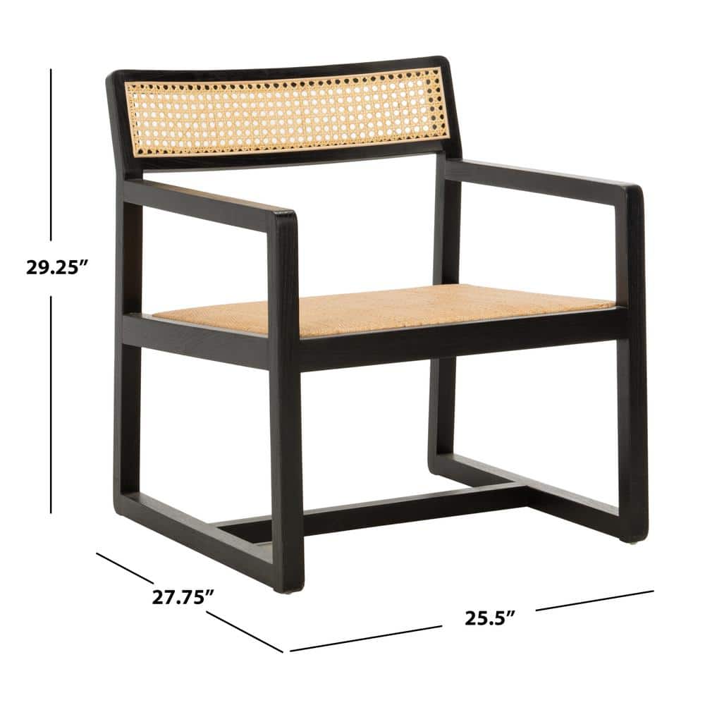 Black and Natural Wood Cane Accent Arm Chair