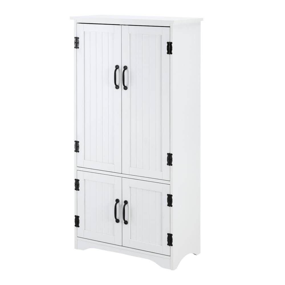 White Farmhouse Kitchen Pantry Cabinet with Adjustable Shelves