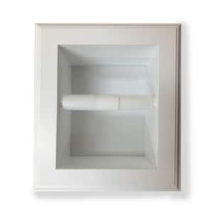 Tripoli Recessed Toilet Paper Holder in White Enamel Solid Wood with Wall Hugger Frame