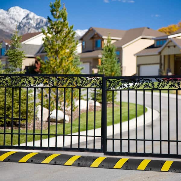 2-Piece 1.18 in. x 6 ft. Raceway Cord Cover Conduit Rubber Speed Hump 2-Channel Traffic Speed Bump, with Yellow Strip