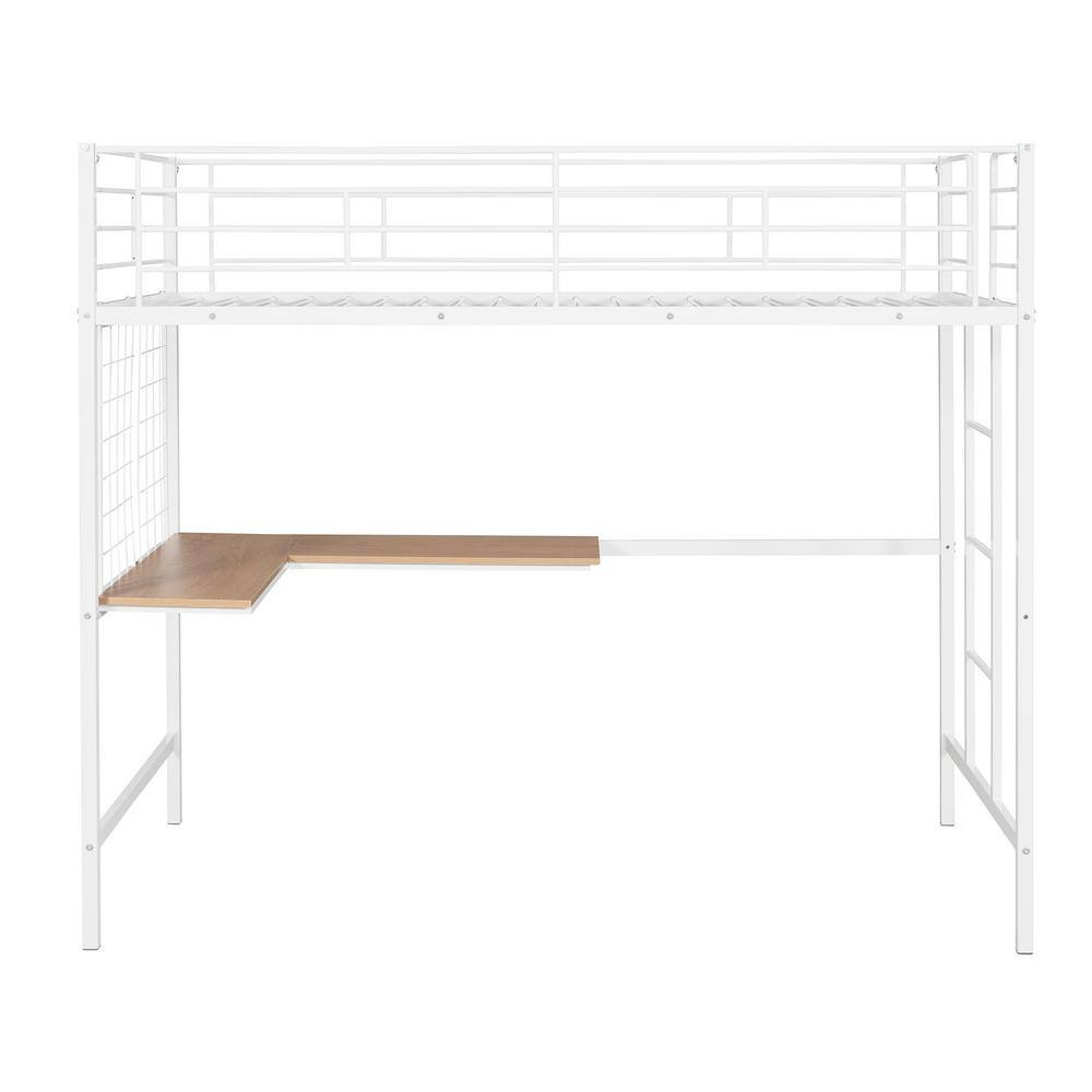 Anpport White Twin Metal Loft Bed With Desk And Hanging Grid 