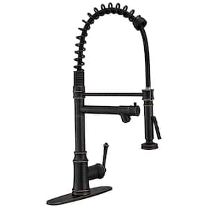 Single Handle Spring Pull Down Sprayer Kitchen Faucet with 2 Function Spray and Deck Plate in Oil Rubbed Bronze
