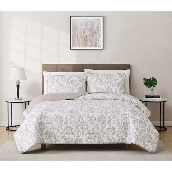CANNON Sylvana Jacobean King 3 Piece Mulitcolor Microfiber Quilt Set