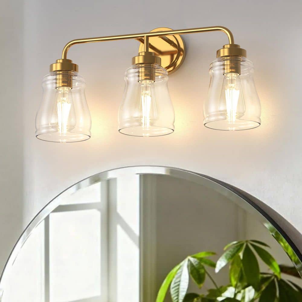 22 in. 3-Light Gold Farmhouse Bathroom Vanity Lighting, Rustic Vanity Lights for Mirror with Clear Glass Shades price history on PriceWatchPro