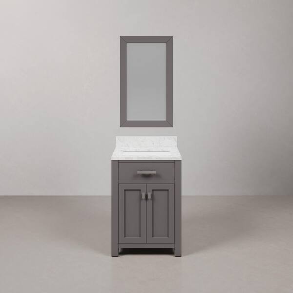 Madison 24 in.W x 21.5 in.D x 34 in.H Single Sink Bath Vanity in Cashmere Grey with Carrara White Marble Top and Mirror