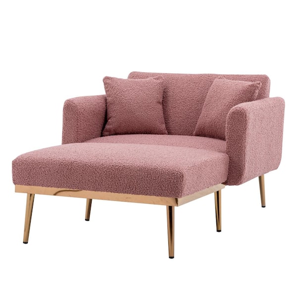 wetiny Brush Pink Teddy Velvet with 2 Pillows Chaise Lounge Chair (Set of 1)
