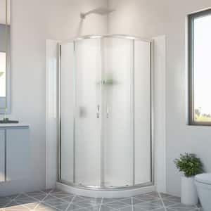 36 in. D x 36 in. W x 78-3/4 in. H Semi Frameless Corner Shower Enclosure Base and White Wall Kit in Brushed Nickel