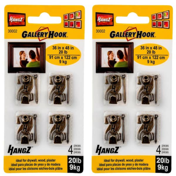 HangZ 4-Piece 20 lbs. Gallery Picture Hooks (2-Pack)