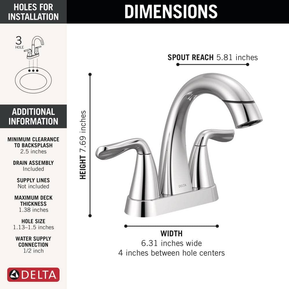 Chrome Dual Handle Pull-Down Bathroom Faucet with Sprayer