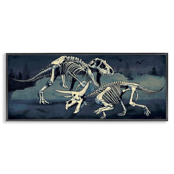 Stupell Industries Dinosaur Skeletons Duo by Lauren Rader Black Framed Animal Giclee Art Print 10 in. x 24 in.