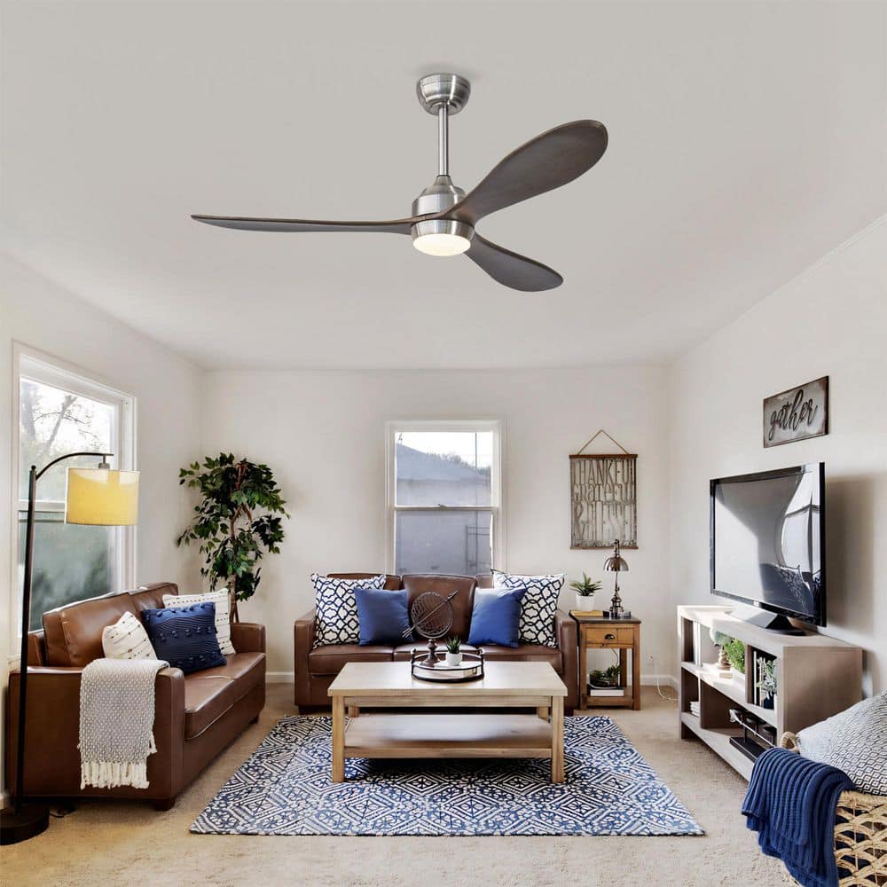 52 in. Modern Nickel Standard Downrod Mount Ceiling Fan with Dimmable LED Light and Remote Control for Living Room price history on PriceWatchPro