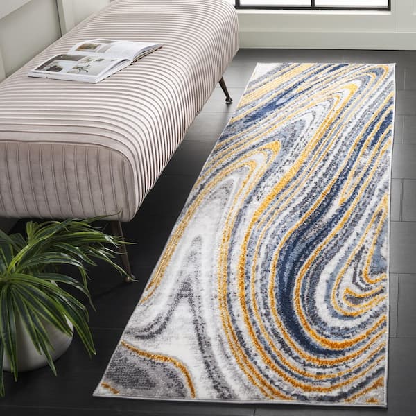 Amelia 700 2 ft. x 8 ft.Blue/Gold Abstract Runner Rug