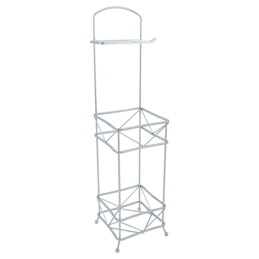 Chrome Free Standing Toilet Paper Holder with Reserve Storage