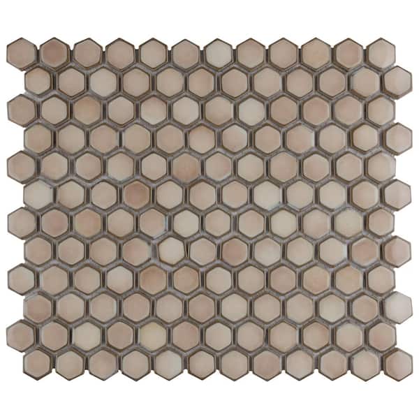 Merola Tile Hudson 1 in. Hex Truffle 11-7/8 in. x 13-1/4 in. Porcelain Mosaic Tile (11.2 sq. ft./Case)