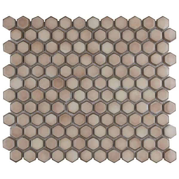 Merola Tile Hudson 1 in. Hex Truffle 6 in. x 6 in. Porcelain Mosaic Take Home Tile Sample