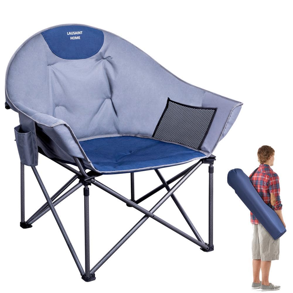 Oversized Foldable Blue Metal Camping Chair with A Carry Bag for Carriage a