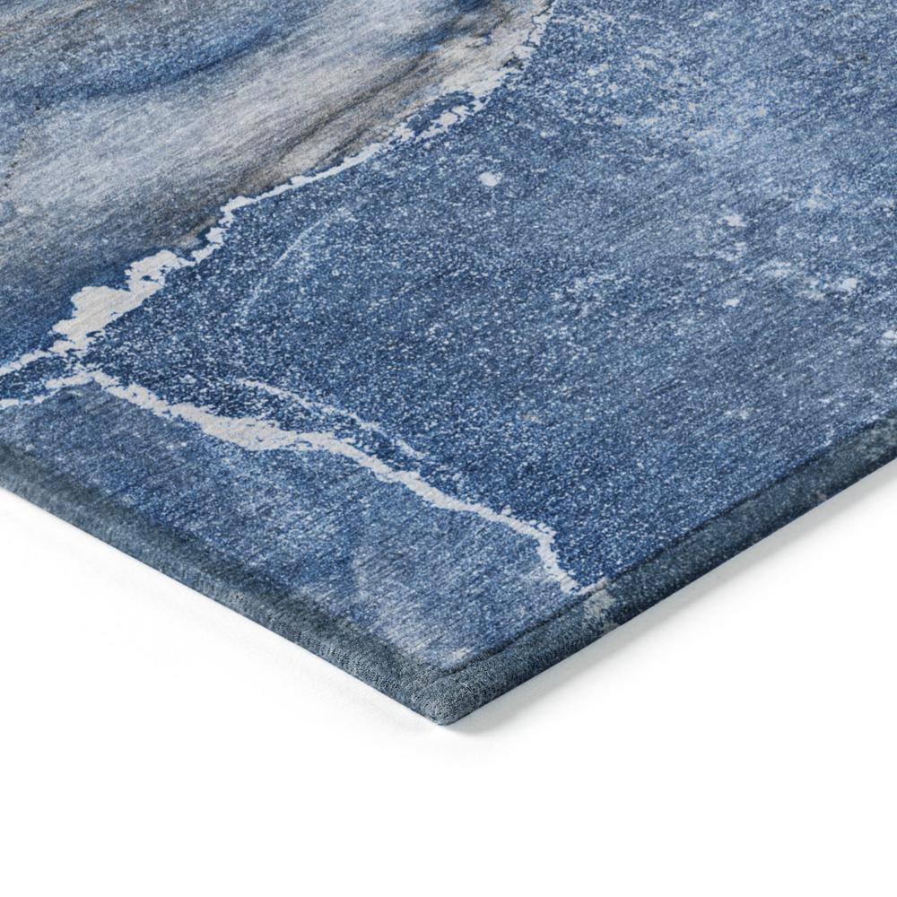 Navy Blue Abstract Synthetic 3'x5' Washable Outdoor Rug