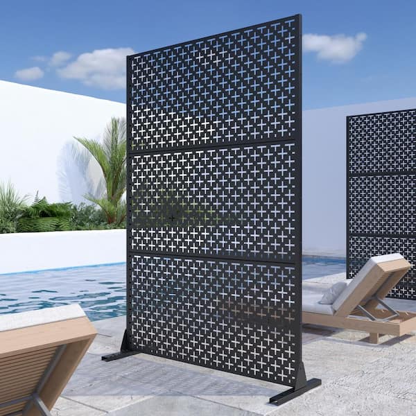 Lirago 72 in. H x 47 in. W Outdoor Metal Privacy Screen Garden Fence Symbol Pattern Wall Applique in Black